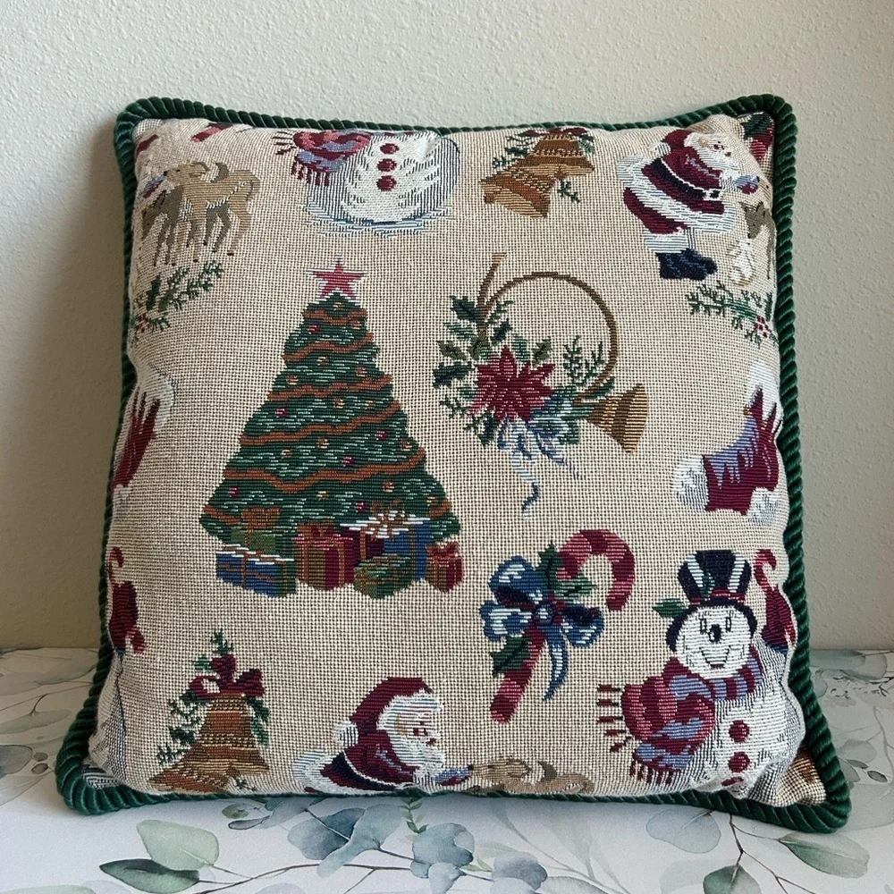 Vintage Holiday Throw Pillow with Christmas Design